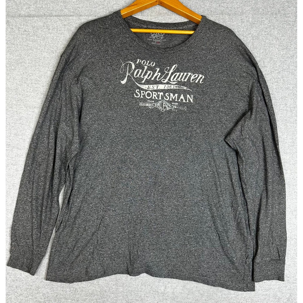 Polo Ralph Lauren Sportsman Graphic T Shirt Mens XL Heather Gray‎ Long Sleeve